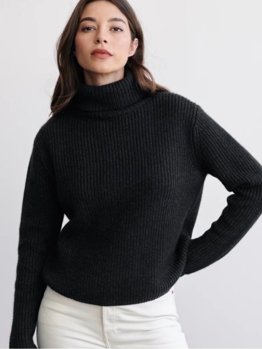 Jenni Kayne Cropped turtleneck Pullover Sweater Charcoal Wool Cashmere 70/30